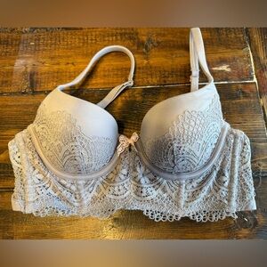 Victoria's Secret Lace Demi Corset style Longline Grey Bra 32 B